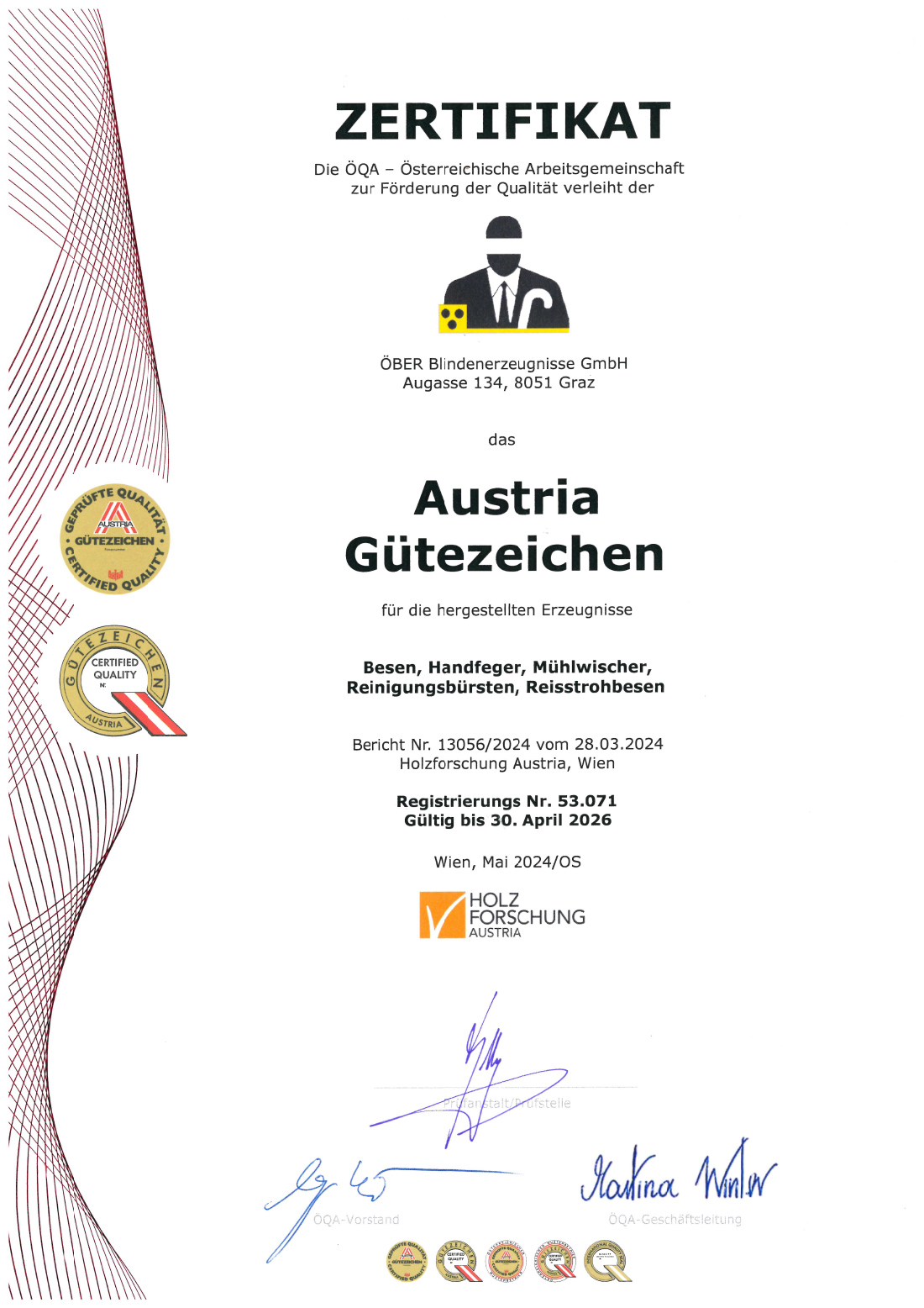 Austria Güteurkunde